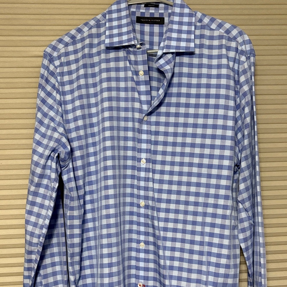 Tommy Hilfiger Blue and White Checkered Men's Shirt